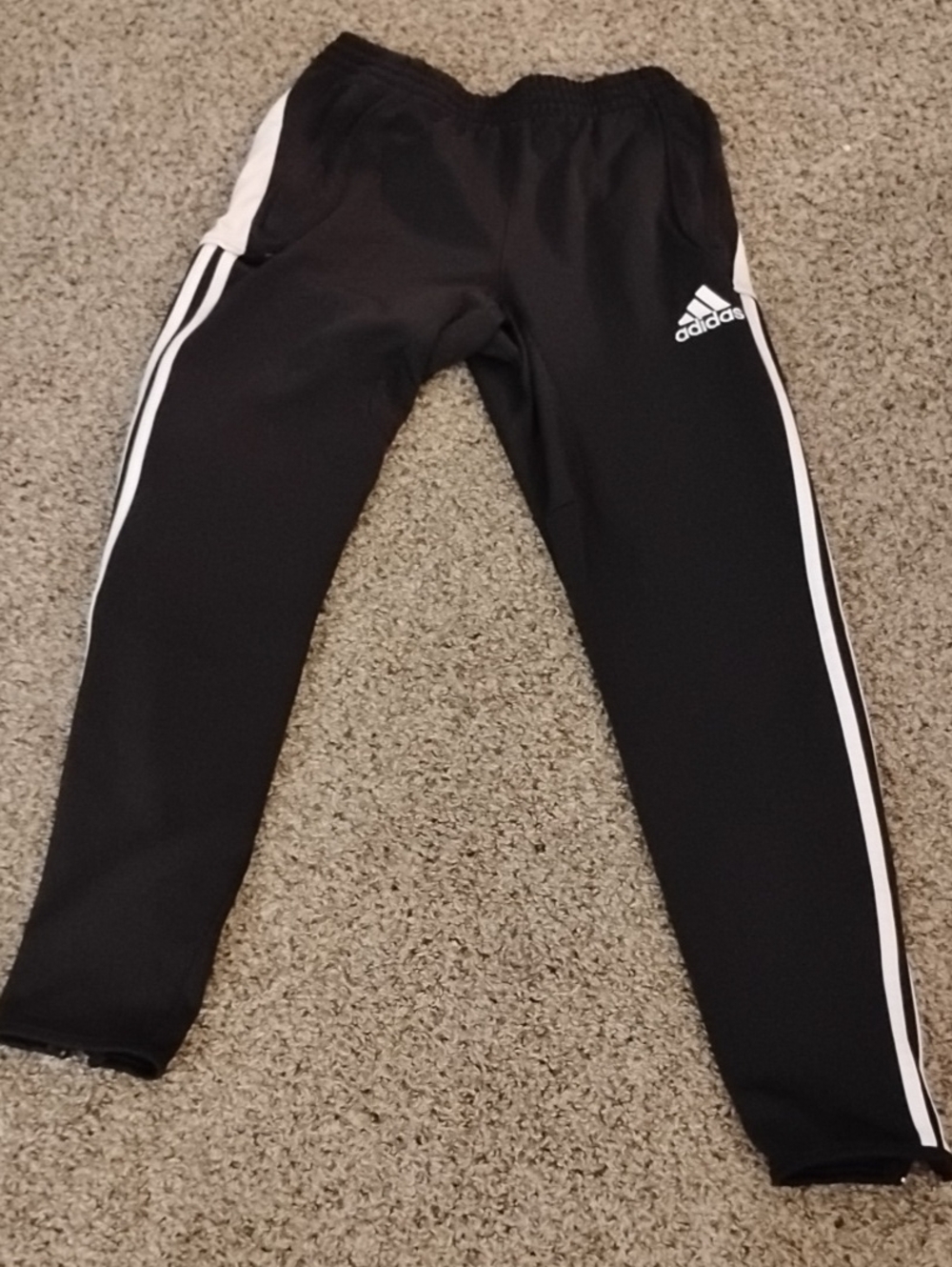 adidas Boys Black Joggers with White Side Stripes Small